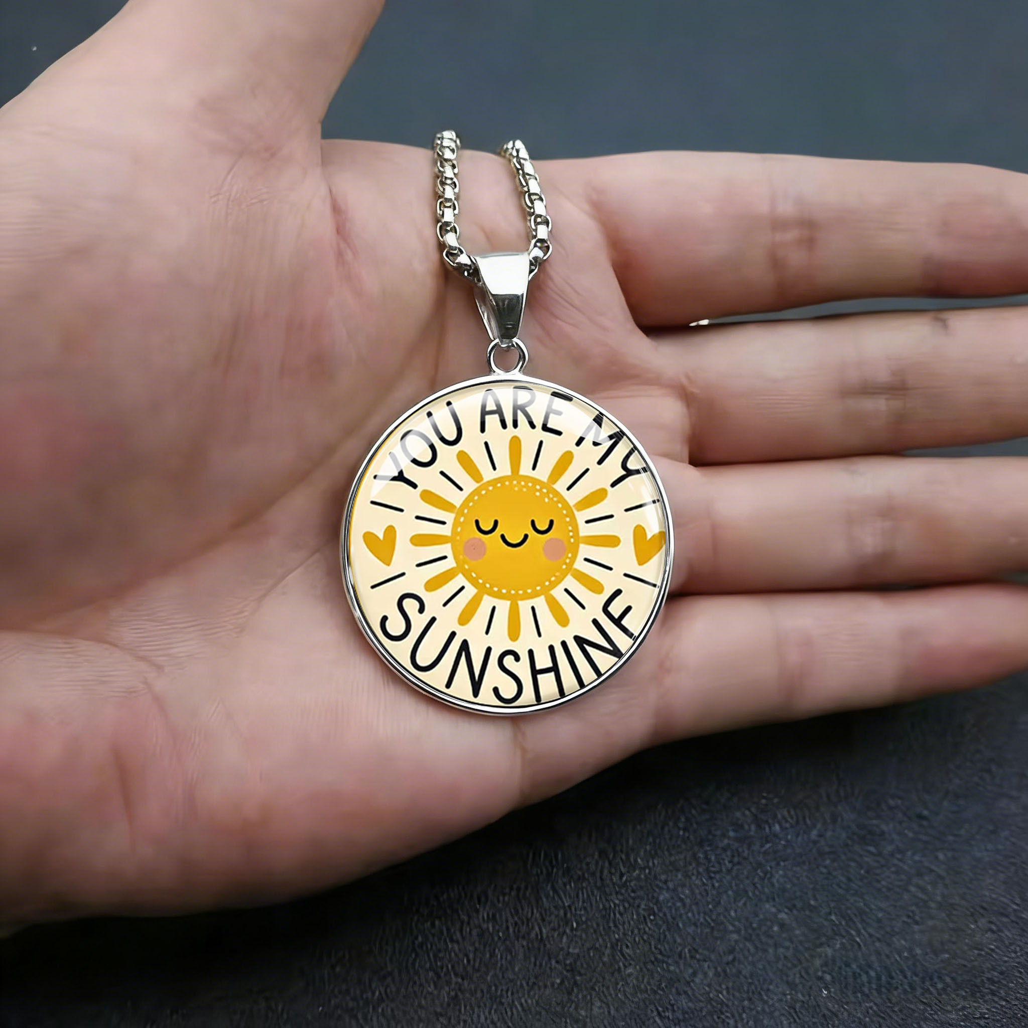 Men's Stainless Steel Round Pendant Necklace with Sun Pattern